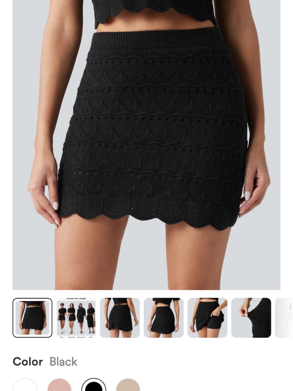 HALARA Black Knit Scalloped Mini Skirt